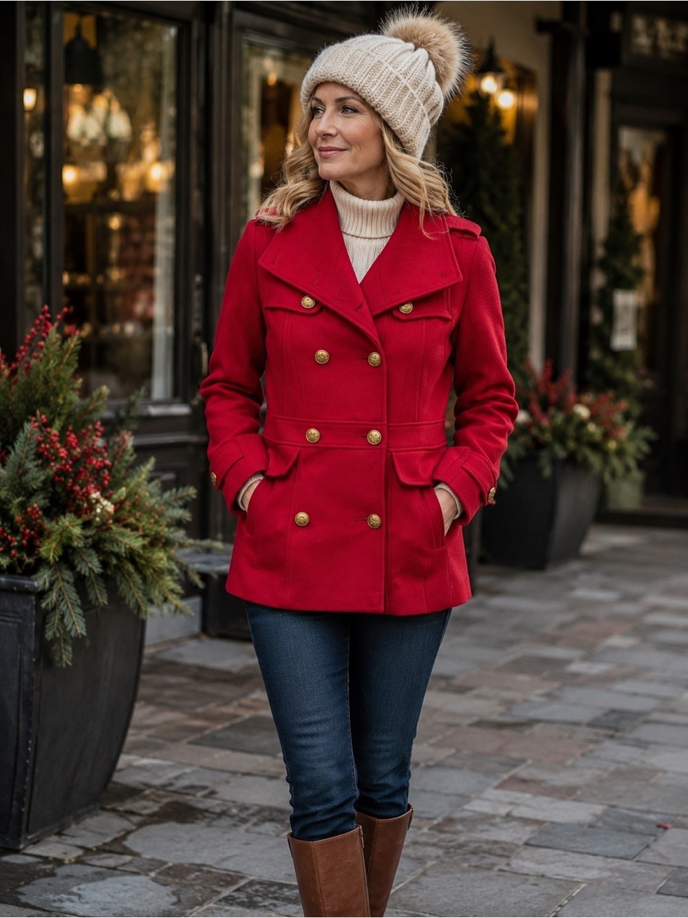 Green Envy red wool peacoat size Medium NWT